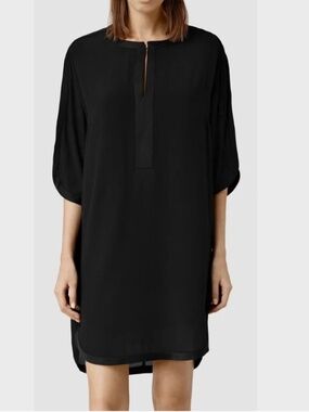 All Saints Black Acre Shift Dress Size 6